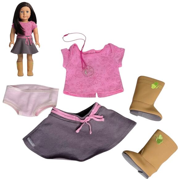 American Girl True Spirit Meet Outfit Doll Top Skirt Boots Panty Necklace Shoes - Picture 10 of 11